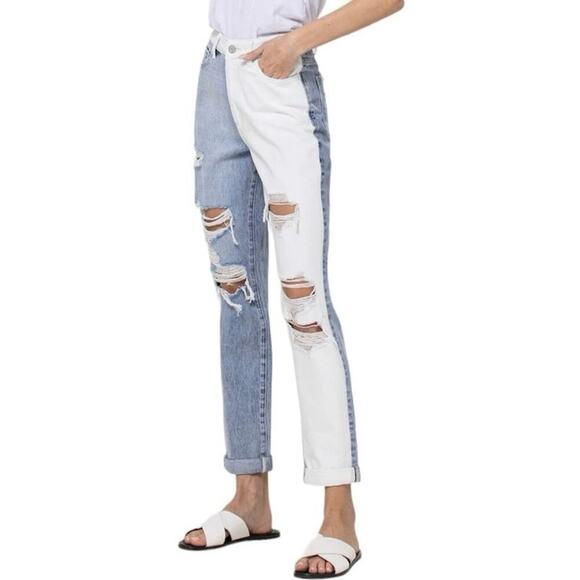 Vervet Steady Heart Split Two Tone Mom Jeans Distressed Blur White V2804 Size 30 - Picture 12 of 12